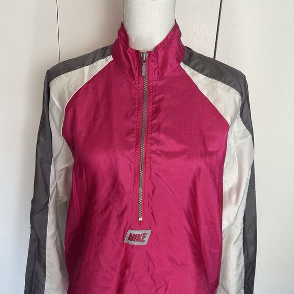 Vintage Nike Windbreaker Track Jacket Medium Half Zip Pink, White & Grey - Picture 2 of 7